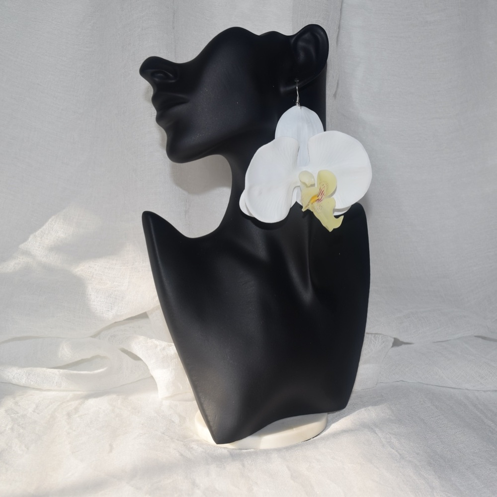 White Phalaenopsis Orchid True Touch Artificial Earrings.